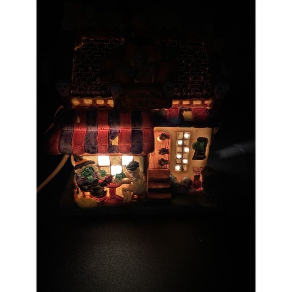 Halloween Harvest Trick or Treat Cafe Lighted Porcelain House - Picture 2 of 16
